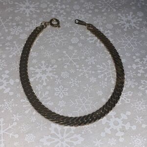 Vintage Gold Herringbone Chain Bracelet Korea 7.5”‎